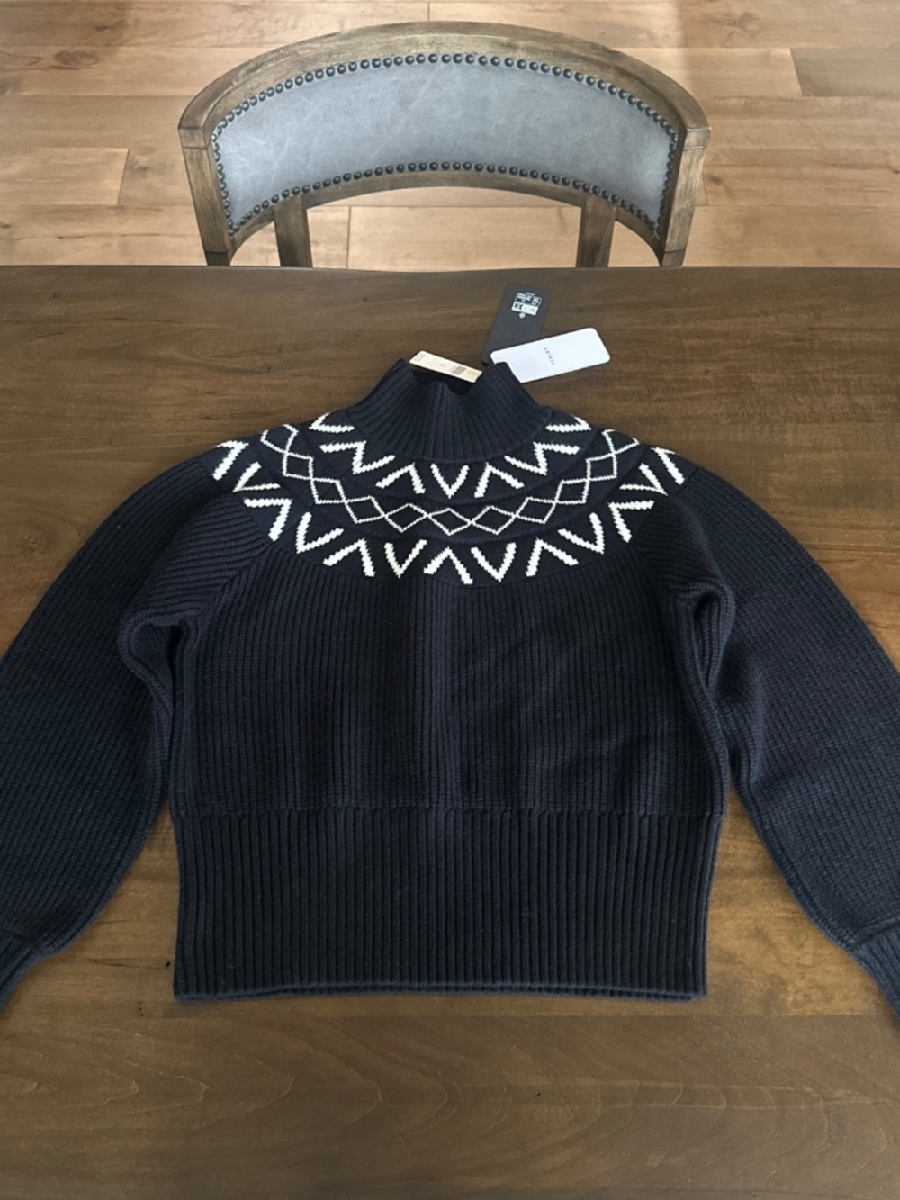 Varley Marcie Fair Isle Yoke Knit Sweater Mockneck Black Women's Sz S New